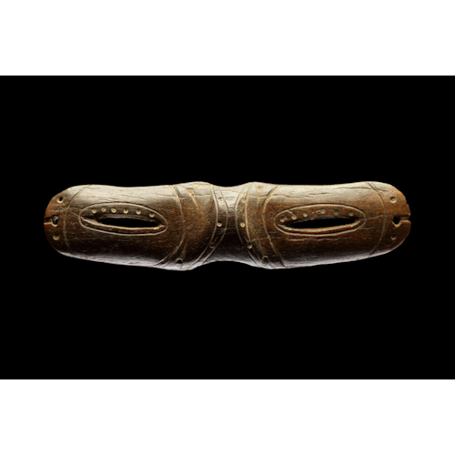 Rare Pair of Ancient Alaskan Bering Sea Eskimo Carved Caribou Antler Snow Goggles ‘I Gauk’